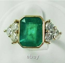 2.45Ct Lab Created Green Emerald 14K Yellow Gold Finish 925 Antique Style Ring