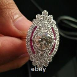 2.75Ct Lab Created Diamond & Ruby Art Deco Style Engagement 925 Silver Gift Ring