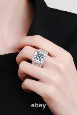 2 Carat Moissanite Art Deco Style Rhodium-Plated 925 Sterling Silver Signet Ring