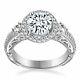 2 Ct Round Simulated Diamond Art Deco Style Engagement Ring 14k White Gold Over