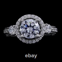 2 Ct Round Simulated Diamond Art Deco Style Engagement Ring 14K White Gold Over