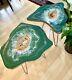 2 Xgeode Resin Crystal Green Gold Art Resin Painting Decor Coffee/side Table Set