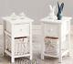 2 Of Wooden Bedside Tables Shabby Chic White Drawers & Wicker Basket Cabinet