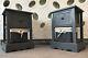 2 X Bedside Grey Cabinet Nightstand Tables With Wicker Basket And Drawer