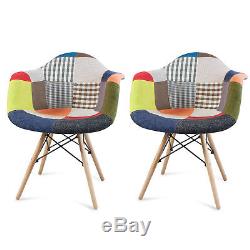 2 x Patchwork Fabric Armchair Tub Padded Dining Chairs Reto Vintage Eiffel Style