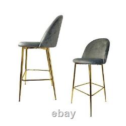 2 x Snug Luxe Bar Stools w Backrests in velvet w gold legs- green or grey