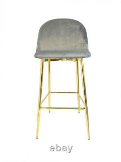 2 x Snug Luxe Bar Stools w Backrests in velvet w gold legs- green or grey