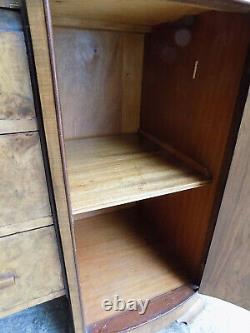 20thC, art deco, walnut, inverted, break front, bow front, sideboard, drawers, cupboard