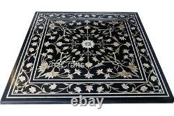 24 Inches Marble Black Coffee Table Top Inlay MOP Stone Sofa Side Table top