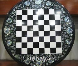 24 Inches Marble Coffee Table Top Abalone Shell Inlay Work Chess Board for Hotel