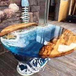 24 Round Epoxy Table Tops Natural Ocean Waves Resin River Wooden Furniture