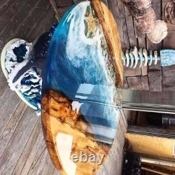 24 Round Epoxy Table Tops Natural Ocean Waves Resin River Wooden Furniture