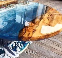 24 Round Epoxy Table Tops Natural Ocean Waves Resin River Wooden Furniture