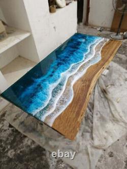 24 x 36 Inches Rectangle Shape Dining Table Top with Blue Epoxy Ocean Wave