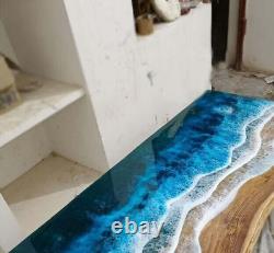 24 x 36 Inches Rectangle Shape Dining Table Top with Blue Epoxy Ocean Wave