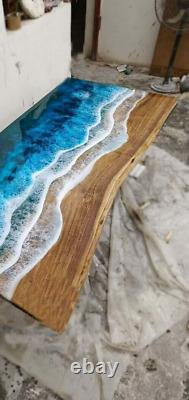 24 x 36 Inches Rectangle Shape Dining Table Top with Blue Epoxy Ocean Wave