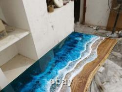 24 x 36 Inches Rectangle Shape Dining Table Top with Blue Epoxy Ocean Wave