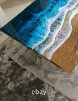 24 x 36 Inches Rectangle Shape Dining Table Top with Blue Epoxy Ocean Wave