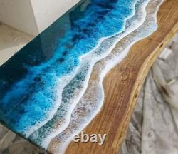 24 x 36 Inches Rectangle Shape Dining Table Top with Blue Epoxy Ocean Wave