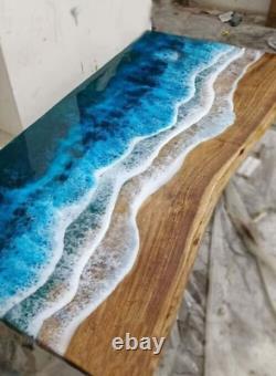 24 x 36 Inches Rectangle Shape Dining Table Top with Blue Epoxy Ocean Wave