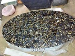 24x12 Black Agate Geode Oval Coffee Table Top, Agate Counter Slab Top Decors