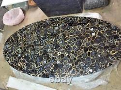 24x12 Black Agate Geode Oval Coffee Table Top, Agate Counter Slab Top Decors
