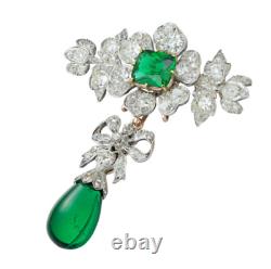 25 CTW Green emerald & White oec unique Art deco style Brooch pin in 925 Silver