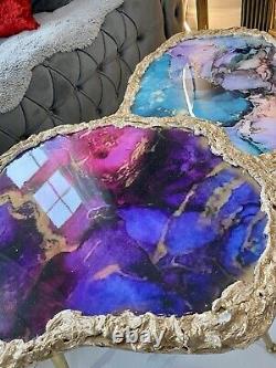 2x Nesting Purple Geode Coffee table Handmade Epoxy Art Agate Coffee/side Table