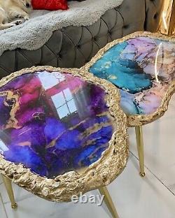 2x Nesting Purple Geode Coffee table Handmade Epoxy Art Agate Coffee/side Table