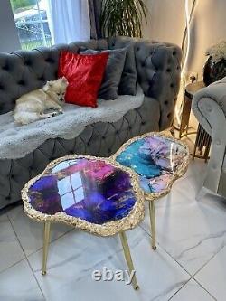 2x Nesting Purple Geode Coffee table Handmade Epoxy Art Agate Coffee/side Table