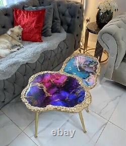 2x Nesting Purple Geode Coffee table Handmade Epoxy Art Agate Coffee/side Table