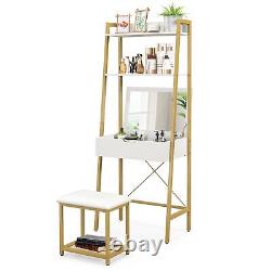 3 IN 1 Vanity Dressing Table Set Book Storage Shelf Ladder Desk Cushioned Stool