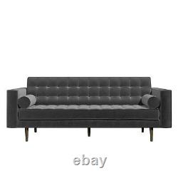 3 Seater Sofa in Grey Velvet with Buttoned Back & Bolster Cushions Elba SOF042