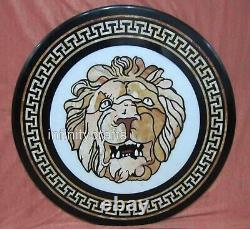30 Inches Marble Coffee Table Top Lion Pattern Inlay Work Hallway table for Home