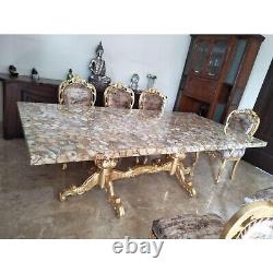 30x60 Inches Marble Dining Table Top Grey Agate Stone Resin Art Conference Table