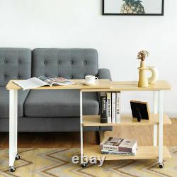 360° Free Rotating End Table Movable Couch Sofa Side Table With 2-Tier Shelves