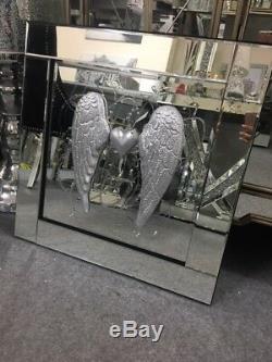 3D Angel Wing & Heart Picture with Mirrored Frame, silver wing mirror picture