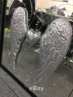 3D Angel Wing & Heart Picture with Mirrored Frame, silver wing mirror picture