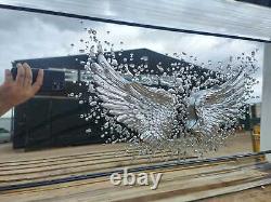 3D Silver Sparkle Angel Wings Shimmer Liquid Wall Art Mirror Frame Look 85x45cm