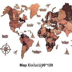 3DWooden World Map Rustic Wall Art Home Decoration For Home Office Birthday Gift