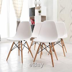 4 X White Designer Dining Chairs and table Set Matte Wooden Leg Table Chairs