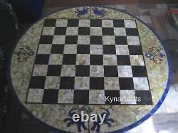 48 Inches Chess Pattern Inlay Work Meeting Table Round Marble Dining Table Top