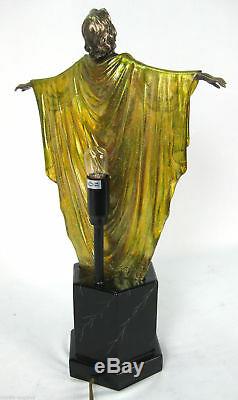 48cm Art Deco/nouveau Table Lamp Elegant Lady Figurine Bronze Finish Polystone