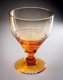 6 Antique Amber Stuart Crystal'Stratford' Pattern Wine Glasses Art Deco 1920s