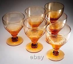 6 Antique Amber Stuart Crystal'Stratford' Pattern Wine Glasses Art Deco 1920s