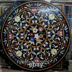 60 Inches Floral Pattern Inlaid Dining Table Top Black Marble Conference Table