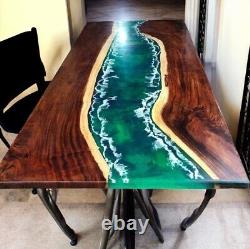 60x30 Green Epoxy Resin Dining Table Live Edge Wooden Kitchen Slab Hallway Dec