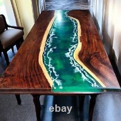 60x30 Green Epoxy Resin Dining Table Live Edge Wooden Kitchen Slab Hallway Dec