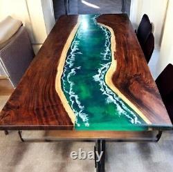 60x30 Green Epoxy Resin Dining Table Live Edge Wooden Kitchen Slab Hallway Dec