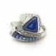 7.27 Tcw Sapphire & White Cz Shield Bypass Round & Baguette Art Deco Style Ring